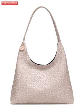 Faux Leather Woven Tote Bag Large Slouchy Hobo Shoulder Purse with Zipper